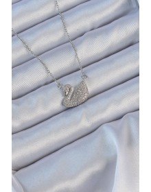 316L Çelik Zincir Gümüş Renk Zirkon Taşlı Kuğu Kolye