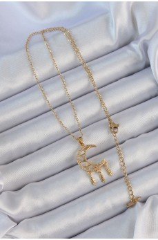 316L Çelik Zincir Altın Renk İşlemeli Zirkon Taşlı Ay Kolye