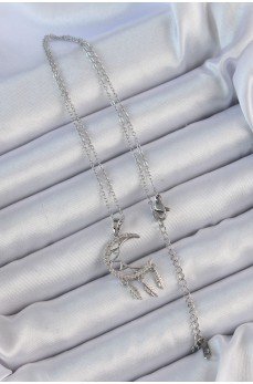 316L Çelik Zincir Gümüş Renk İşlemeli Zirkon Taşlı Ay Kolye