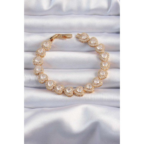 Pirinç Vip Seri Gold Renk Zirkon Taşlı Kalp Model Bileklik Pirinç Vip Seri Gold Renk Zirkon Taşlı Kalp Model Bileklik