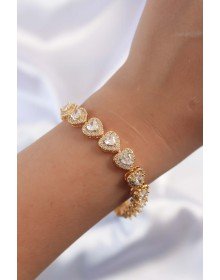 Pirinç Vip Seri Gold Renk Zirkon Taşlı Kalp Model Bileklik