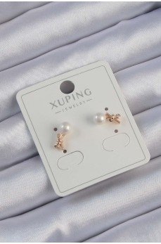 Xuping Rose Renk Zirkon Taşlı İncili Minimal Fiyonk Küpe