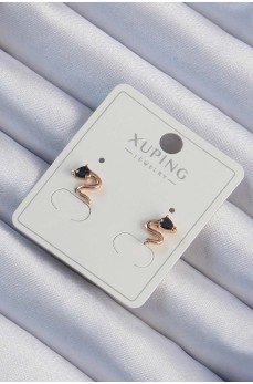 Xuping Rose Renk Siyah Zirkon Taşlı Kıvrımlı Küpe