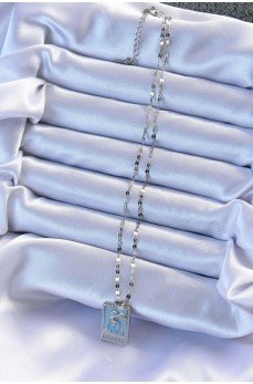 316L Çelik Zincir Gümüş Renk Mavi Mineli Tarot Kolye