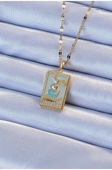 316L Çelik Zincir Altın Renk Mavi Mineli Tarot Kolye