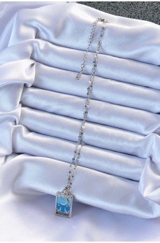 316L Çelik Zincir Gümüş Renk Mavi Mineli Ay Figür Tarot Kolye