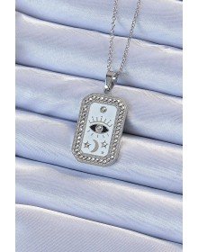316L Çelik Zincir Gümüş Renk Mineli Zirkon Taşlı Göz Figür Tarot Kolye