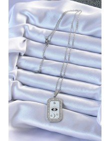 316L Çelik Zincir Gümüş Renk Mineli Zirkon Taşlı Göz Figür Tarot Kolye