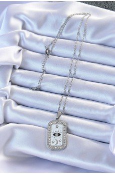 316L Çelik Zincir Gümüş Renk Mineli Zirkon Taşlı Göz Figür Tarot Kolye