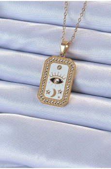 316L Çelik Zincir Altın Renk Mineli Zirkon Taşlı Göz Figür Tarot Kolye