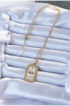 316L Çelik Zincir Altın Renk Mineli Zirkon Taşlı Göz Figür Tarot Kolye