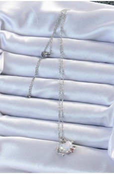 316L Çelik Zincir Gümüş Renk Zirkon Taşlı Gezegen Görünümlü Kalp Kolye