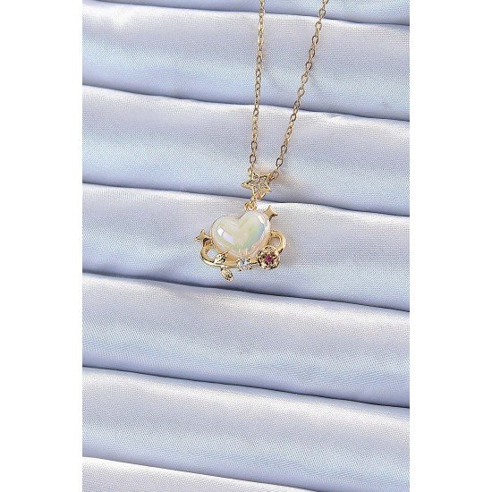 316L Çelik Zincir Altın Renk Zirkon Taşlı Gezegen Görünümlü Kalp Kolye 316L Çelik Zincir Altın Renk Zirkon Taşlı Gezegen Görünümlü Kalp Kolye