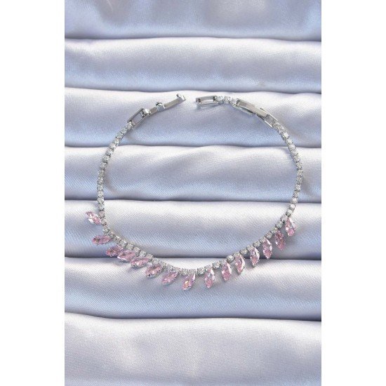 Pirinç Vip Seri Gümüş Renk Pembe Zirkon Taşlı Bileklik Pirinç Vip Seri Gümüş Renk Pembe Zirkon Taşlı Bileklik