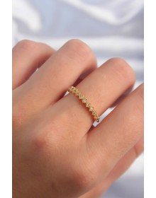 Pirinç Altın Renk Minimal Sıralı Zirkon Taşlı Ayarlanabilir Yüzük