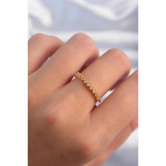 Pirinç Altın Renk Minimal Sıralı Zirkon Taşlı Ayarlanabilir Yüzük Pirinç Altın Renk Minimal Sıralı Zirkon Taşlı Ayarlanabilir Yüzük