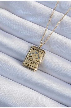 316L Çelik Zincir Eskitme Altın Renk Ay Figürlü Tarot Kolye