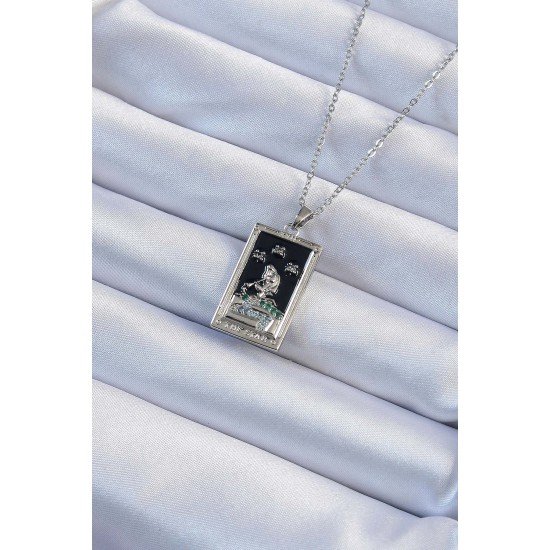 316L Çelik Zincir Gümüş Renk Zirkon Taşlı Siyah Mineli Kız Figürlü Tarot Kolye 316L Çelik Zincir Gümüş Renk Zirkon Taşlı Siyah Mineli Kız Figürlü Tarot Kolye