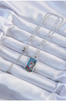 316L Çelik Zincir Gümüş Renk Taç ve Kız Figürlü Renkli Mineli Tarot Kolye