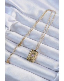 316L Çelik Zincir Eskitme Altın Renk Pembe Mineli Kalp Figürlü Tarot Kolye