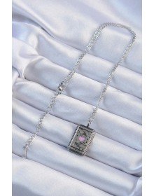 316L Çelik Zincir Eskitme Gümüş Renk Pembe Mineli Kalp Figürlü Tarot Kolye