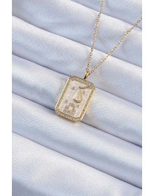 316L Çelik Zincir Altın Renk Zirkon Taşlı Çerçeveli Tarot Kolye