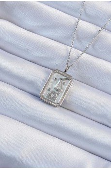 316L Çelik Zincir Gümüş Renk Zirkon Taşlı Çerçeveli Tarot Kolye