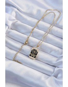 316L Çelik Zincir Altın Renk İşlemeli Siyah Mineli Tarot Kolye