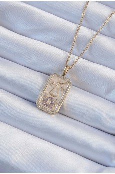 316L Çelik Zincir Altın Renk Lila Zirkon Taşlı Tarot Kolye