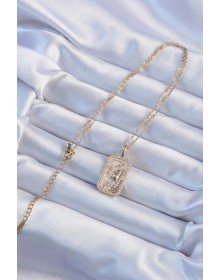 316L Çelik Zincir Altın Renk Zirkon Taşlı Yüz Figürlü Tarot Kolye