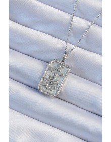 316L Çelik Zincir Gümüş Renk Zirkon Taşlı Çerçeveli Tarot Kolye