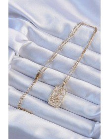 316L Çelik Zincir Altın Renk Zirkon Taşlı Çerçeveli Tarot Kolye