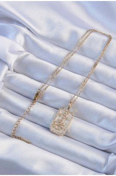 316L Çelik Zincir Altın Renk Zirkon Taşlı Çerçeveli Tarot Kolye