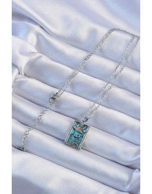 316L Çelik Zincir Gümüş Renk Zirkon Taşlı Mavi Mermer Desenli Taç Model Tarot Kolye