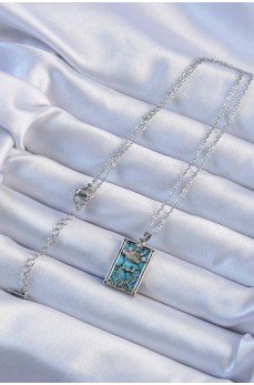 316L Çelik Zincir Gümüş Renk Zirkon Taşlı Mavi Mermer Desenli Taç Model Tarot Kolye