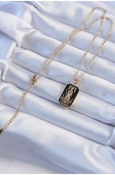 316L Çelik Zincir Altın Renk Siyah Mineli Tarot Kolye