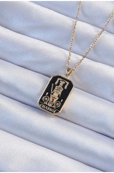 316L Çelik Zincir Altın Renk Siyah Mineli Tarot Kolye