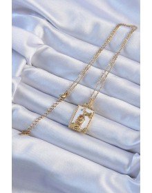 316L Çelik Zincir Altın Renk Beyaz Mineli Tarot Kolye