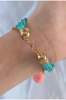 Turkuaz Renk Kar Tanesi Figür Zincir Detay İpli Çoklu Bileklik