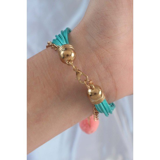 Turkuaz Renk Kar Tanesi Figür Zincir Detay İpli Çoklu Bileklik Turkuaz Renk Kar Tanesi Figür Zincir Detay İpli Çoklu Bileklik