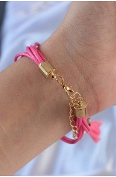 Pembe Zirkon Taşlı İpli Püskül Detay Çoklu Bileklik