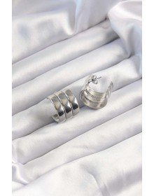 316L Çelik Gümüş Renk 3lü Görünüm Bombe Model Yarım Halka Küpe