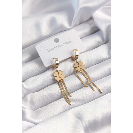 316L Çelik Altın Renk İtalyan Zincirli Yonca Model Halka Küpe 316L Çelik Altın Renk İtalyan Zincirli Yonca Model Halka Küpe