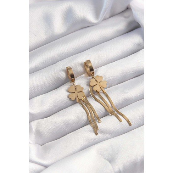 316L Çelik Altın Renk İtalyan Zincirli Yonca Model Halka Küpe 316L Çelik Altın Renk İtalyan Zincirli Yonca Model Halka Küpe