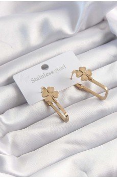 316L Çelik Altın Renk Geometrik Yonca Model Küpe