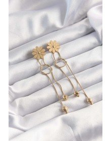 316L Çelik Altın Renk Sallantılı Düğüm Model Papatya Küpe