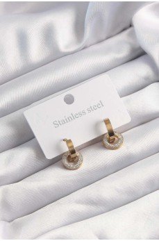 316L Çelik Altın Renk Zirkon Taşlı Halka Model Küpe