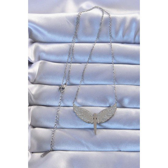 316L Çelik Gümüş Renk Zirkon Taşlı Mikail Kolye 316L Çelik Gümüş Renk Zirkon Taşlı Mikail Kolye