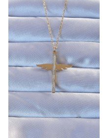 316L Çelik Altın Renk Zirkon Taşlı Mikail Kolye