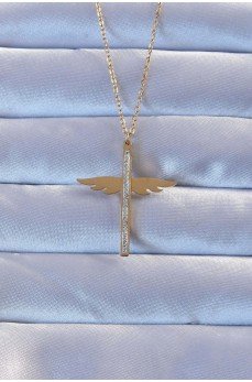 316L Çelik Altın Renk Zirkon Taşlı Mikail Kolye